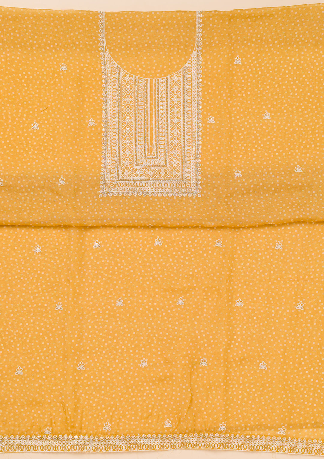 Mustard Threadwork Semi Crepe Unstitched Salwar Suit