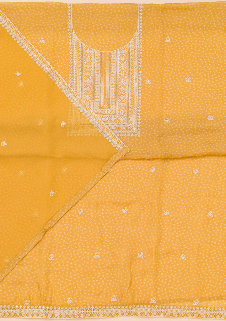 Mustard Threadwork Semi Crepe Unstitched Salwar Suit
