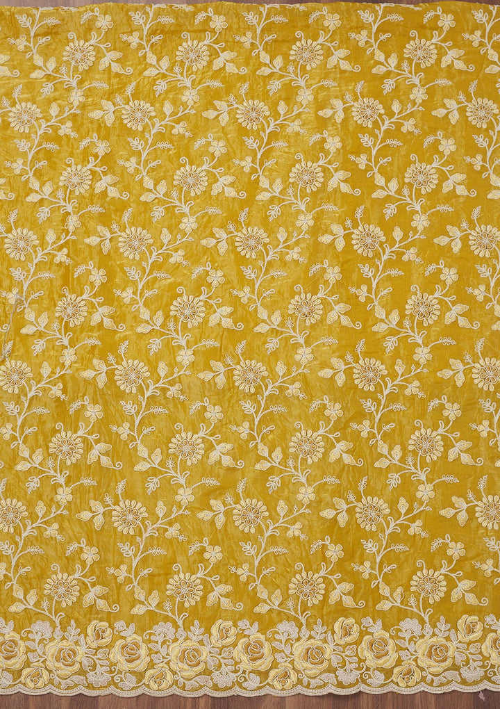 Mustard Threadwork Semi Crepe Unstitched Salwar Suit
