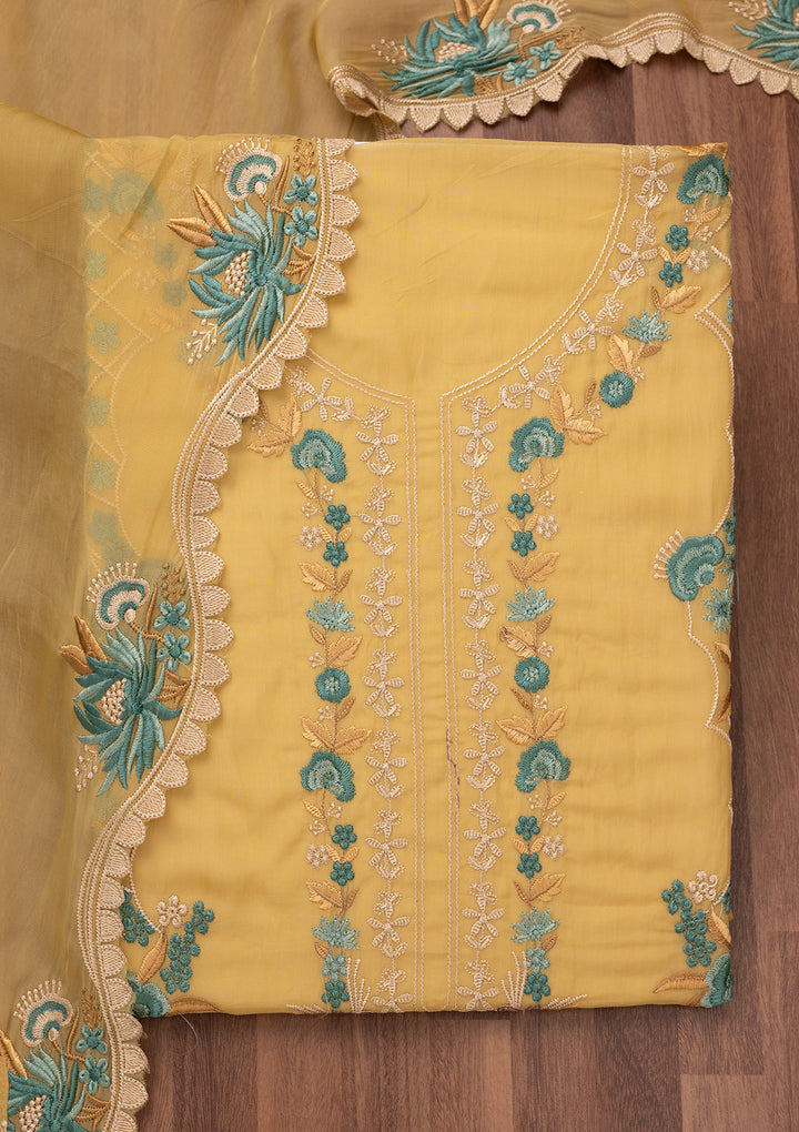 Mustard Threadwork Tissue Unstitched Salwar Suit