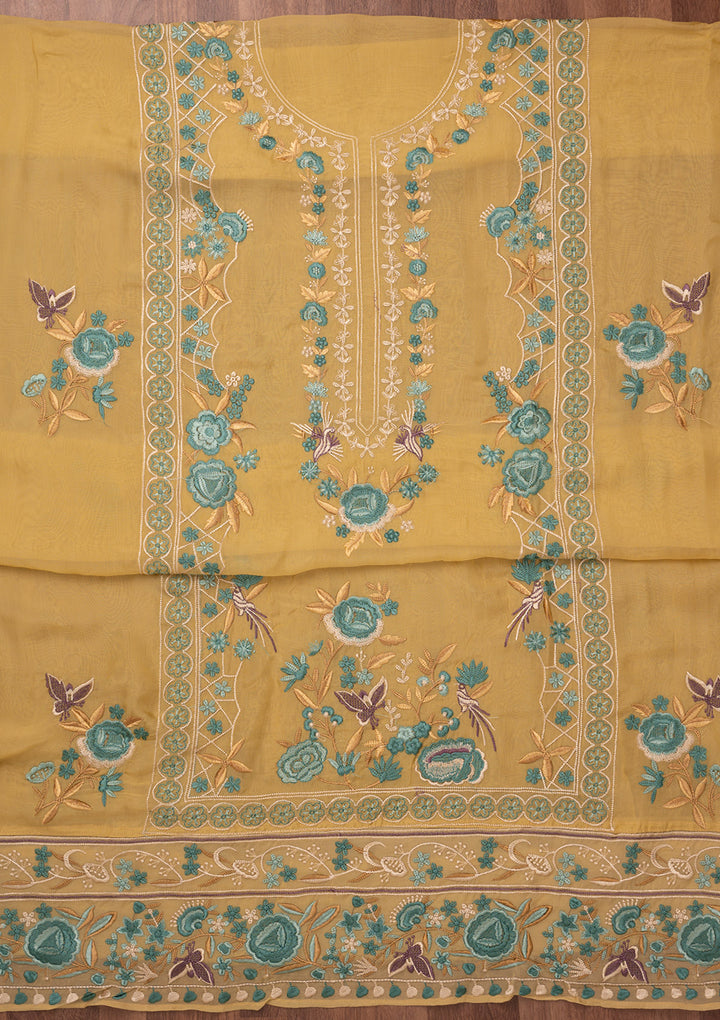 Mustard Threadwork Tissue Unstitched Salwar Suit