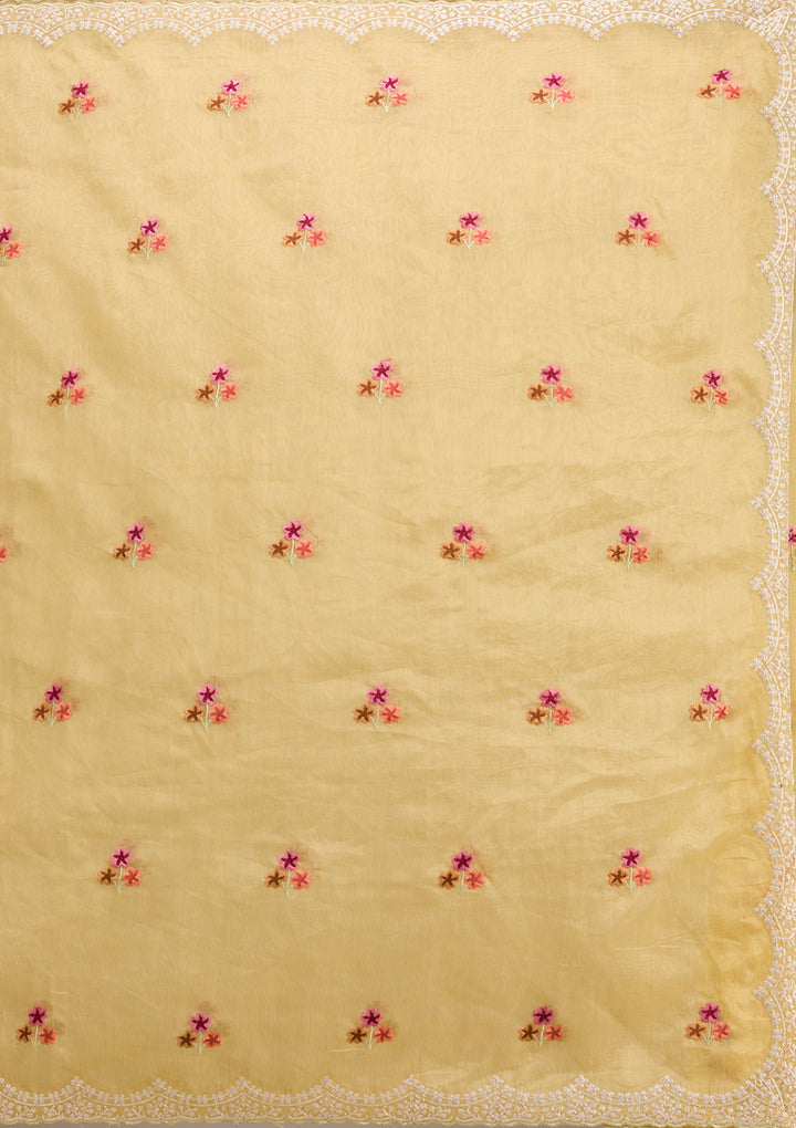 Mustard Threadwork Tissue Saree