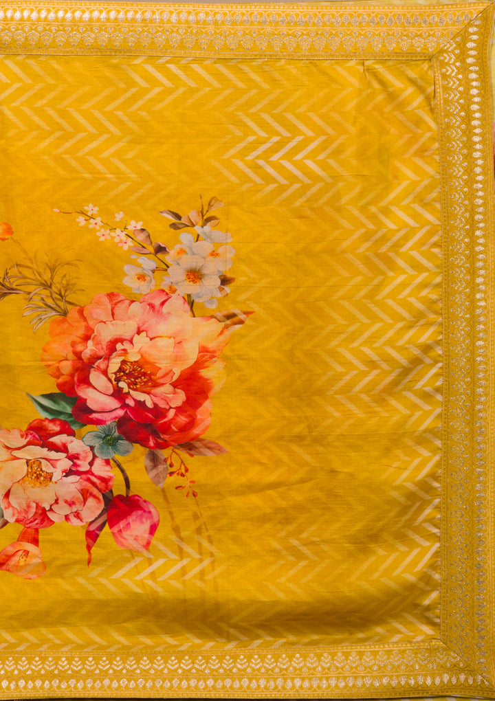 Mustard Zariwork Art Silk Readymade Salwar Suit