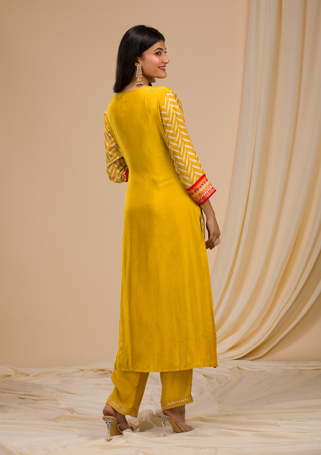 Mustard Zariwork Art Silk Readymade Salwar Suit