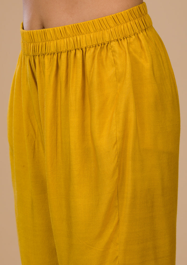 Mustard Zariwork Art Silk Readymade Salwar Suit