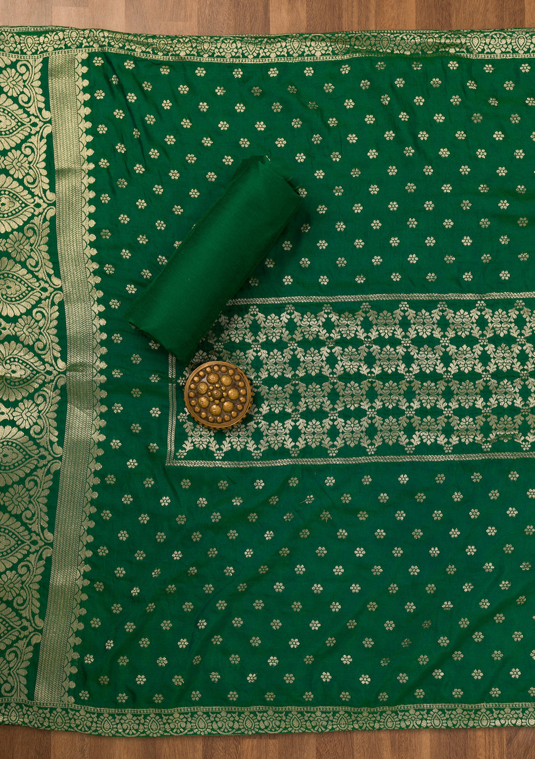 Mustard Zariwork Art Silk Unstitched Salwar Suit