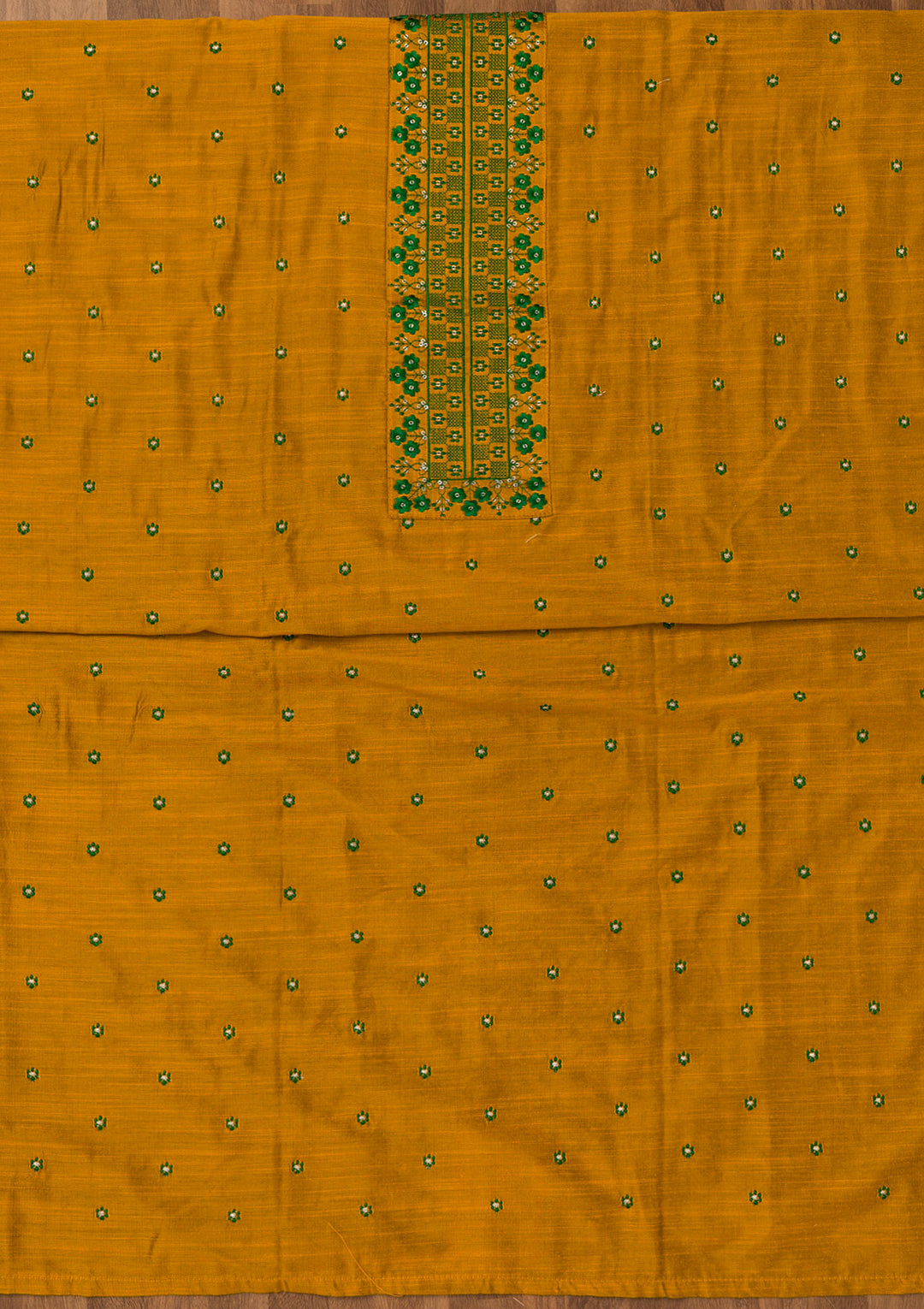 Mustard Zariwork Art Silk Unstitched Salwar Suit
