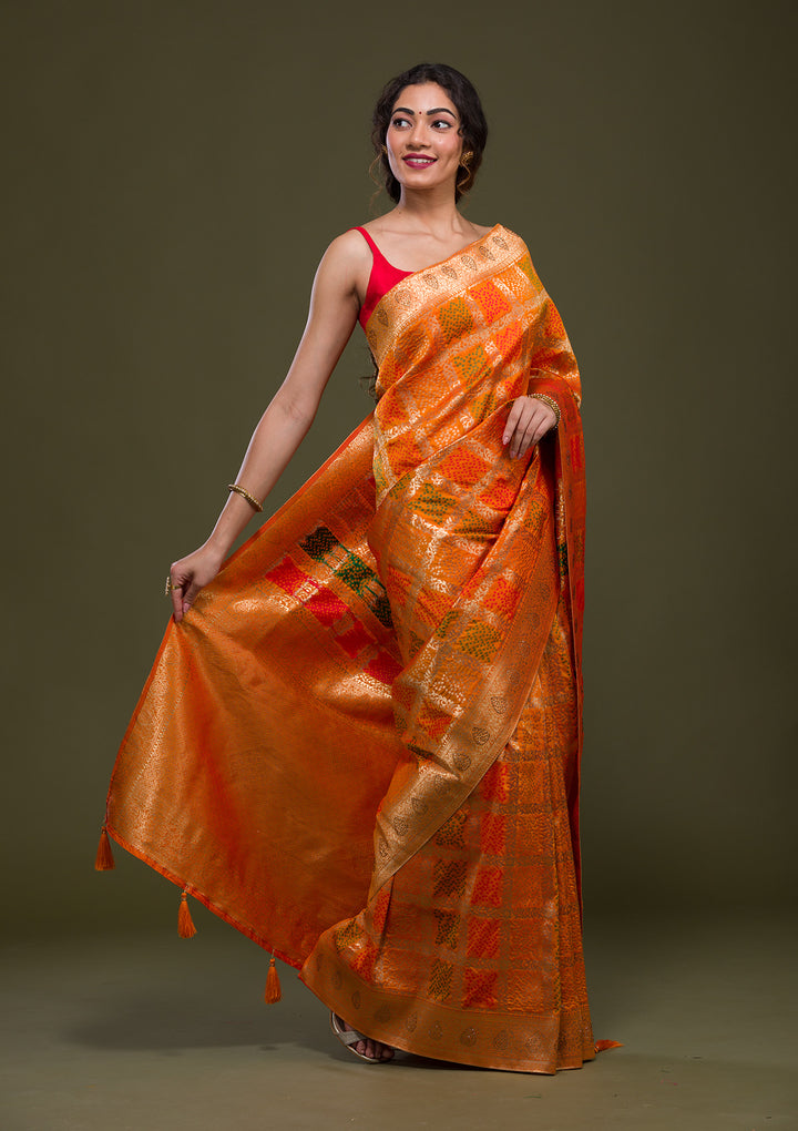 Mustard Zariwork Art Silk Saree-Koskii