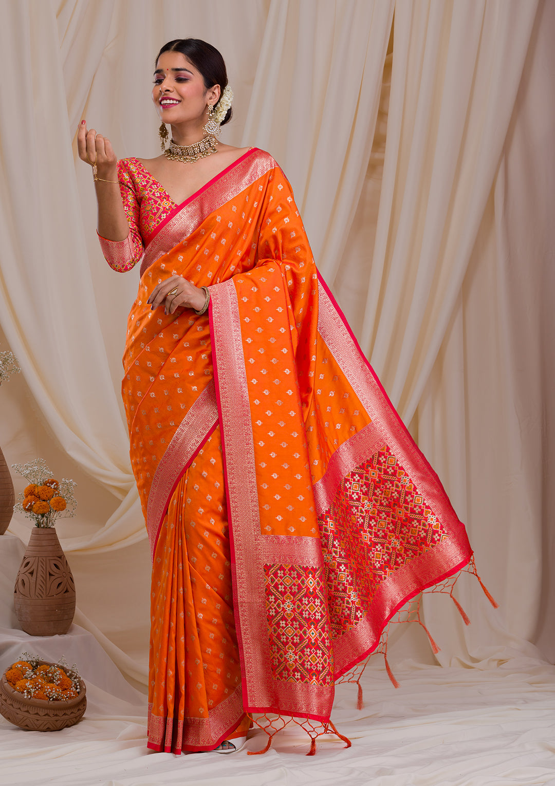 Mustard Zariwork Banarasi Silk Saree-Koskii