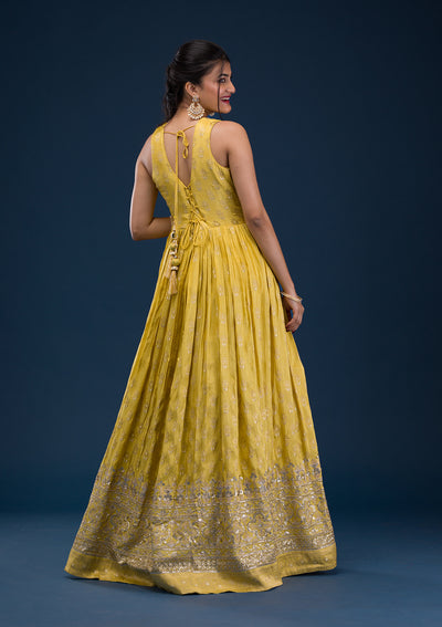 Mustard Zariwork Banarasi Readymade Salwar Suit