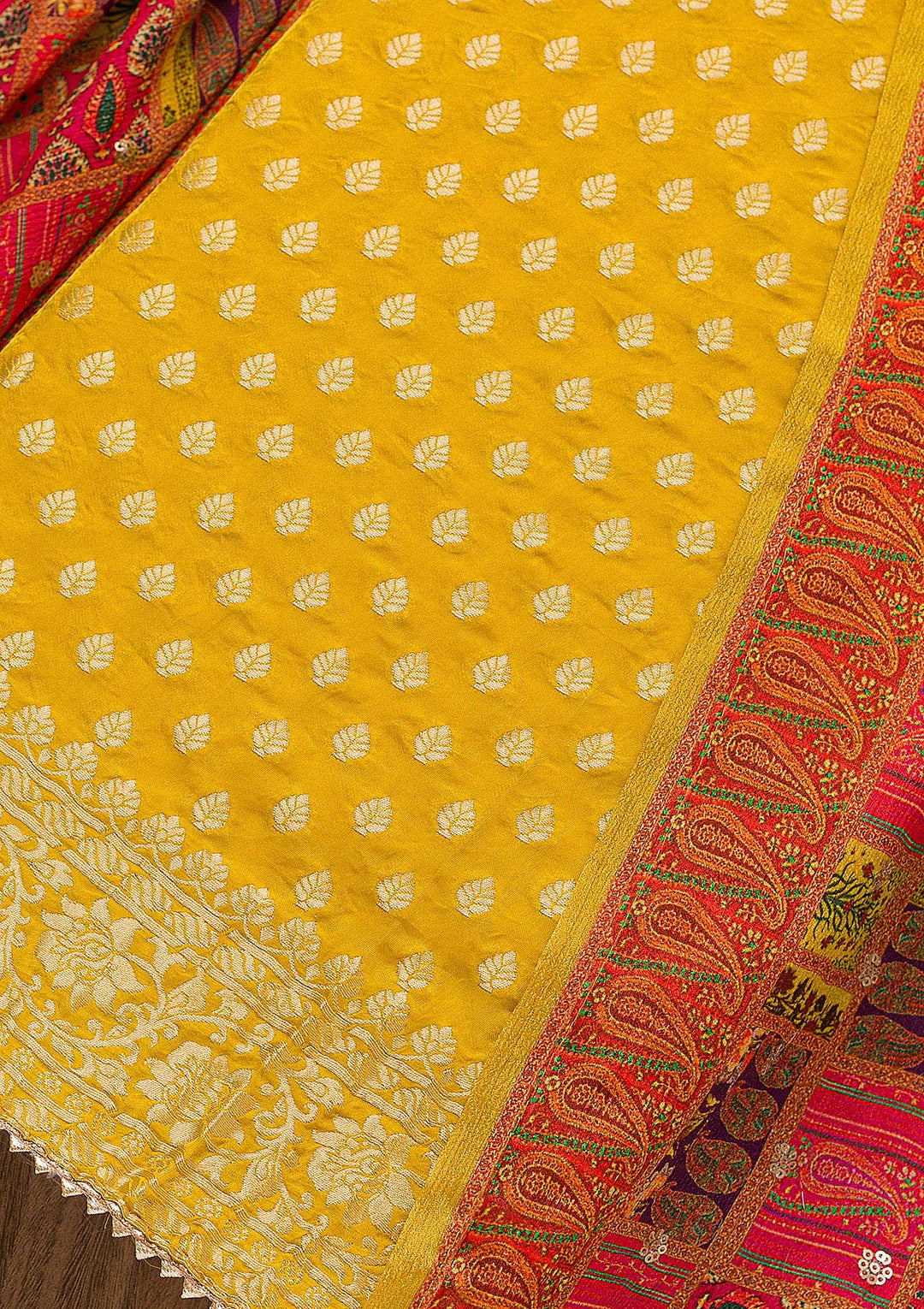 Mustard Zariwork Banarasi Unstitched Salwar Suit