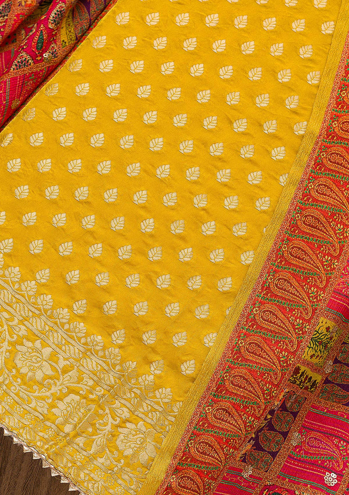 Mustard Zariwork Banarasi Unstitched Salwar Suit