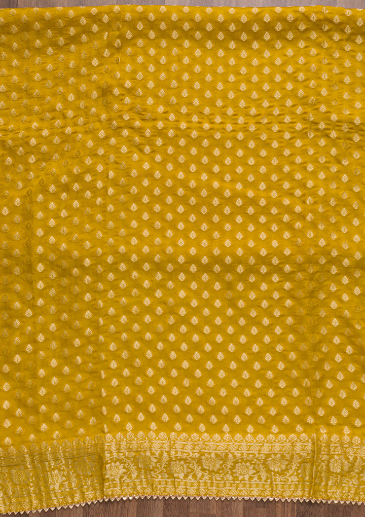 Mustard Zariwork Banarasi Unstitched Salwar Suit