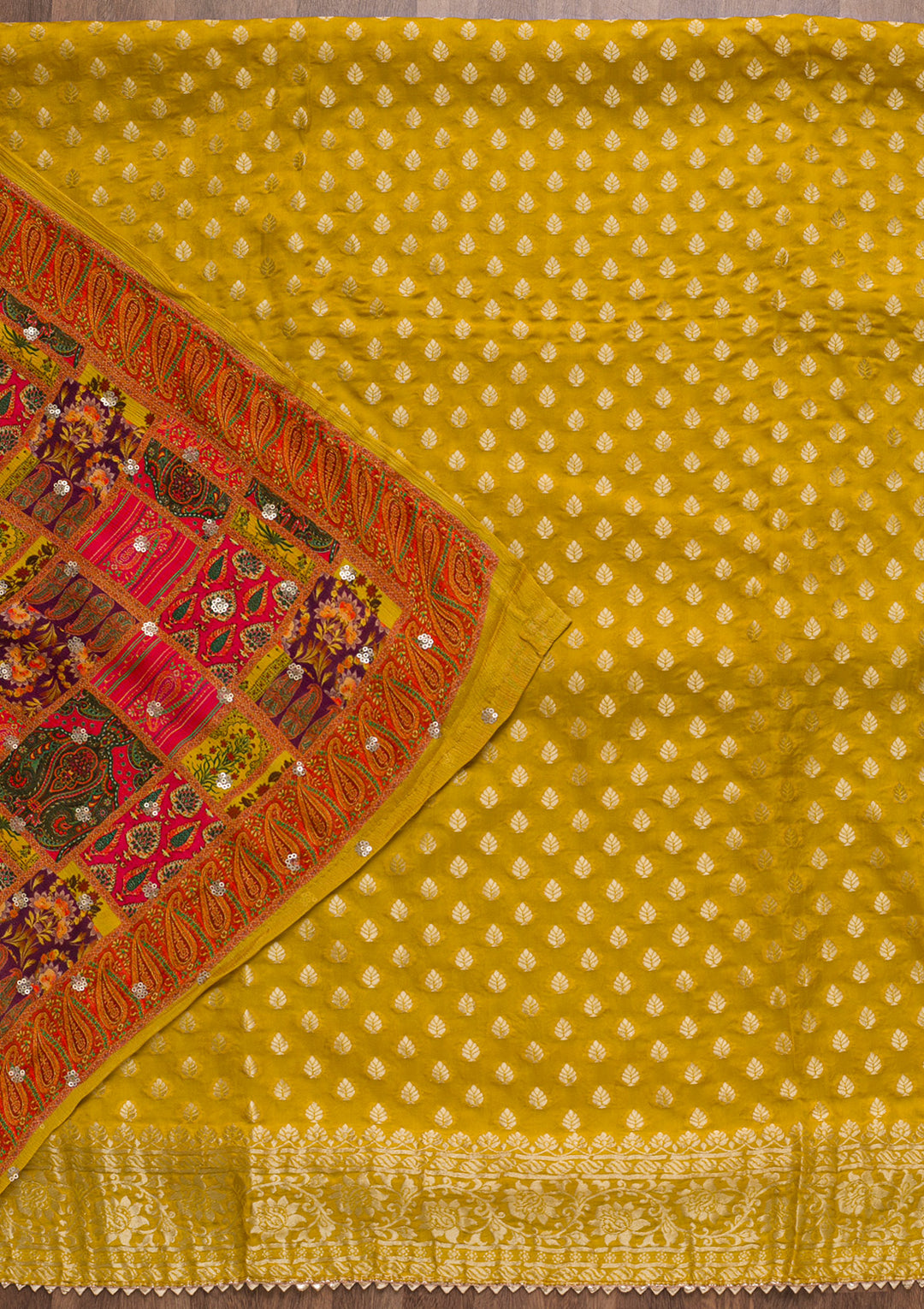 Mustard Zariwork Banarasi Unstitched Salwar Suit