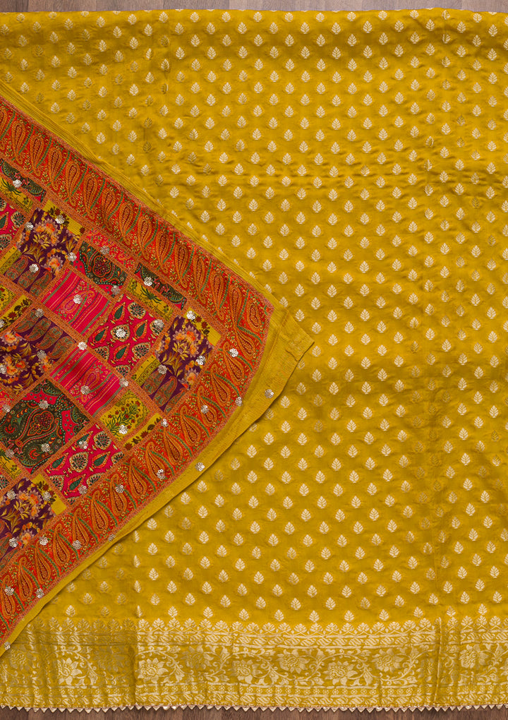 Mustard Zariwork Banarasi Unstitched Salwar Suit