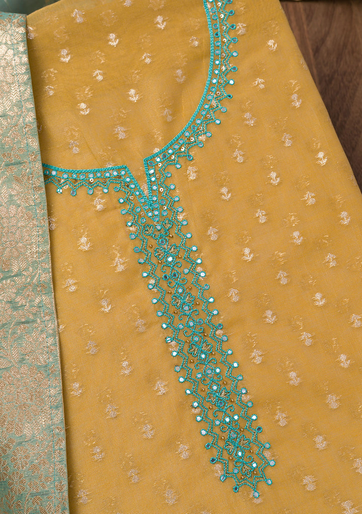 Mustard Zariwork Banarasi Unstitched Salwar Suit