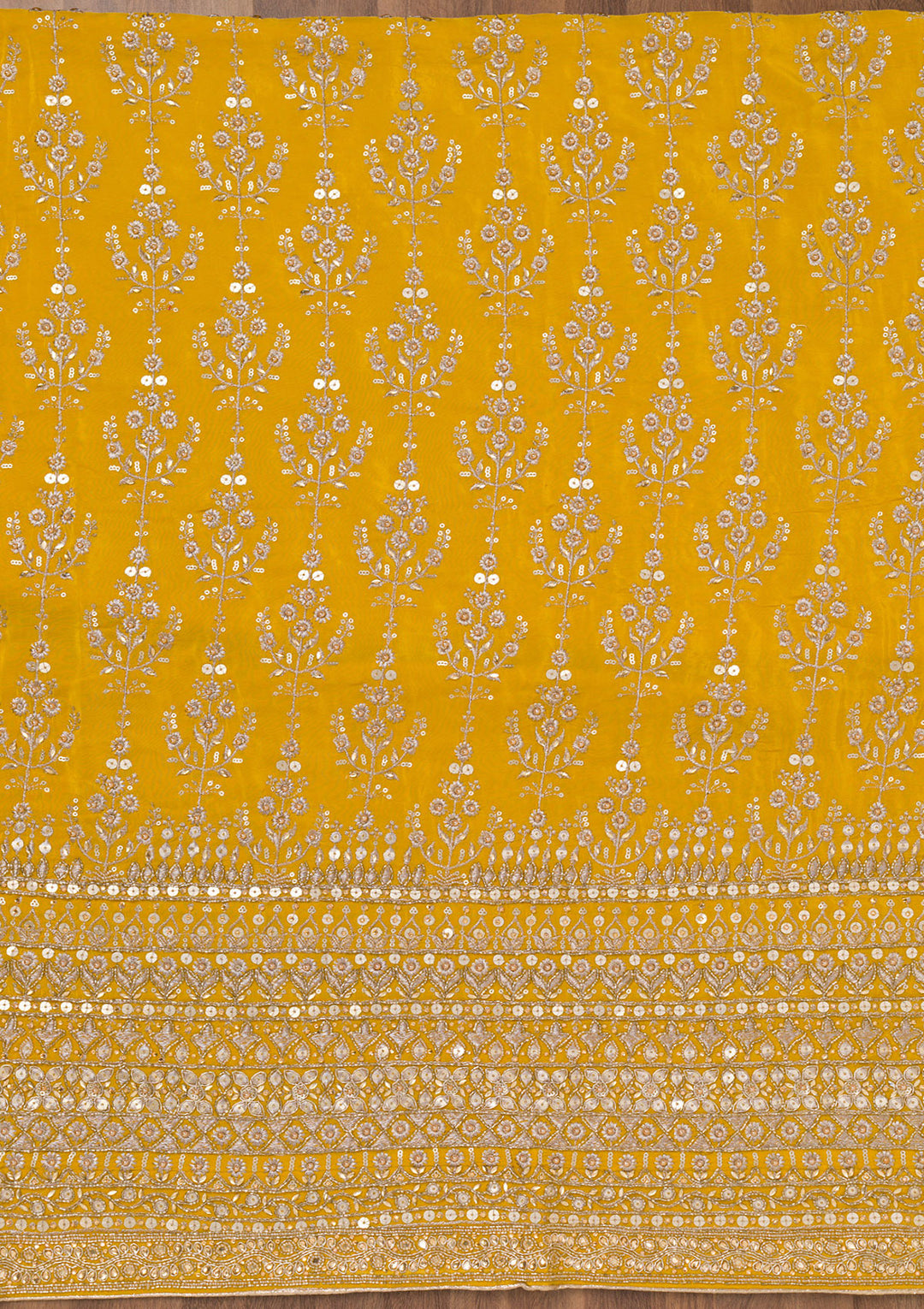 Mustard Zariwork Crepe Unstitched Salwar Suit