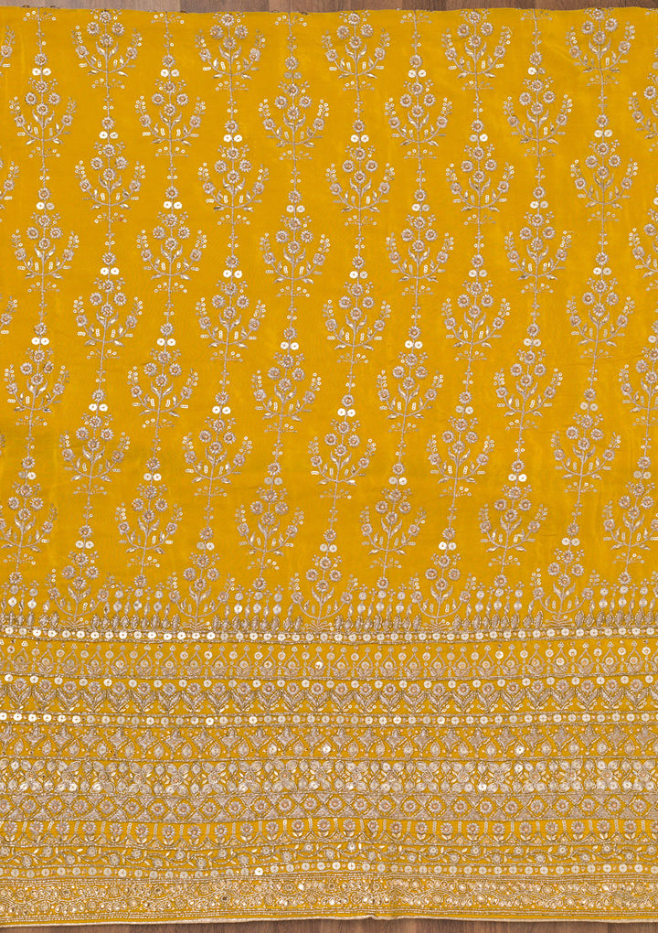 Mustard Zariwork Crepe Unstitched Salwar Suit