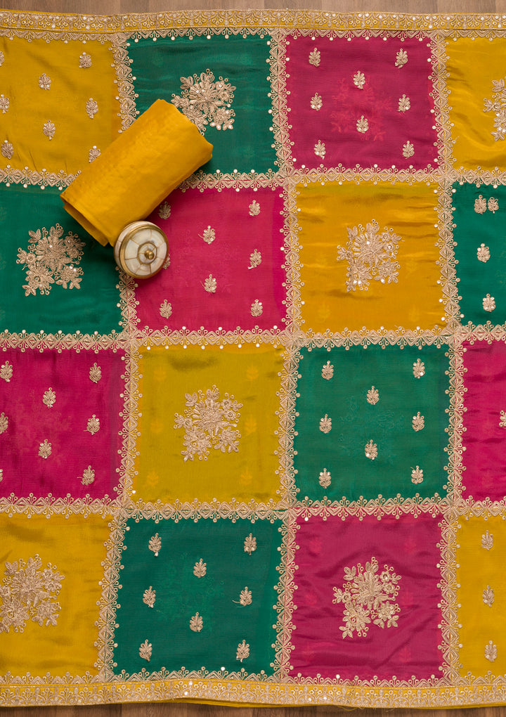 Mustard Zariwork Georgette Unstitched Salwar Suit