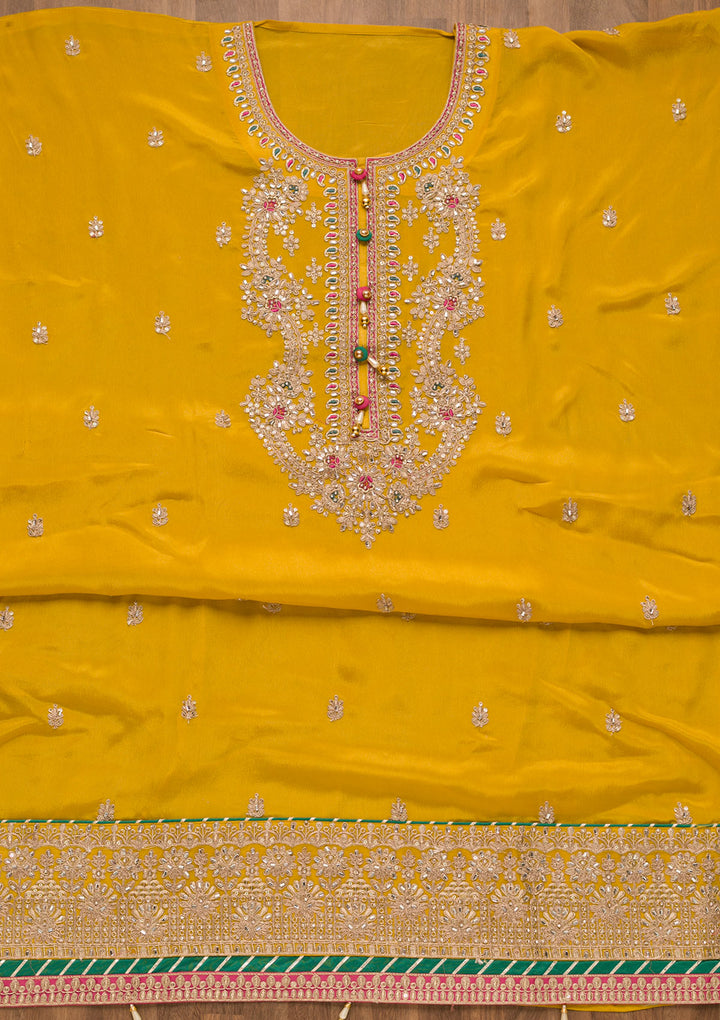 Mustard Zariwork Georgette Unstitched Salwar Suit