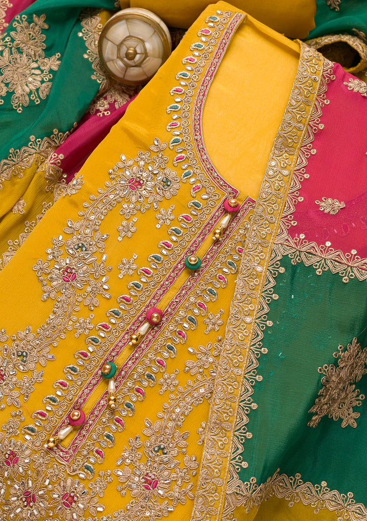 Mustard Zariwork Georgette Unstitched Salwar Suit