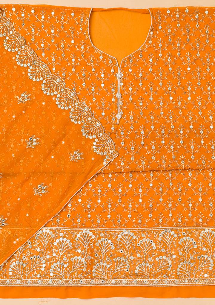 Mustard Zariwork Georgette Unstitched Salwar Suit