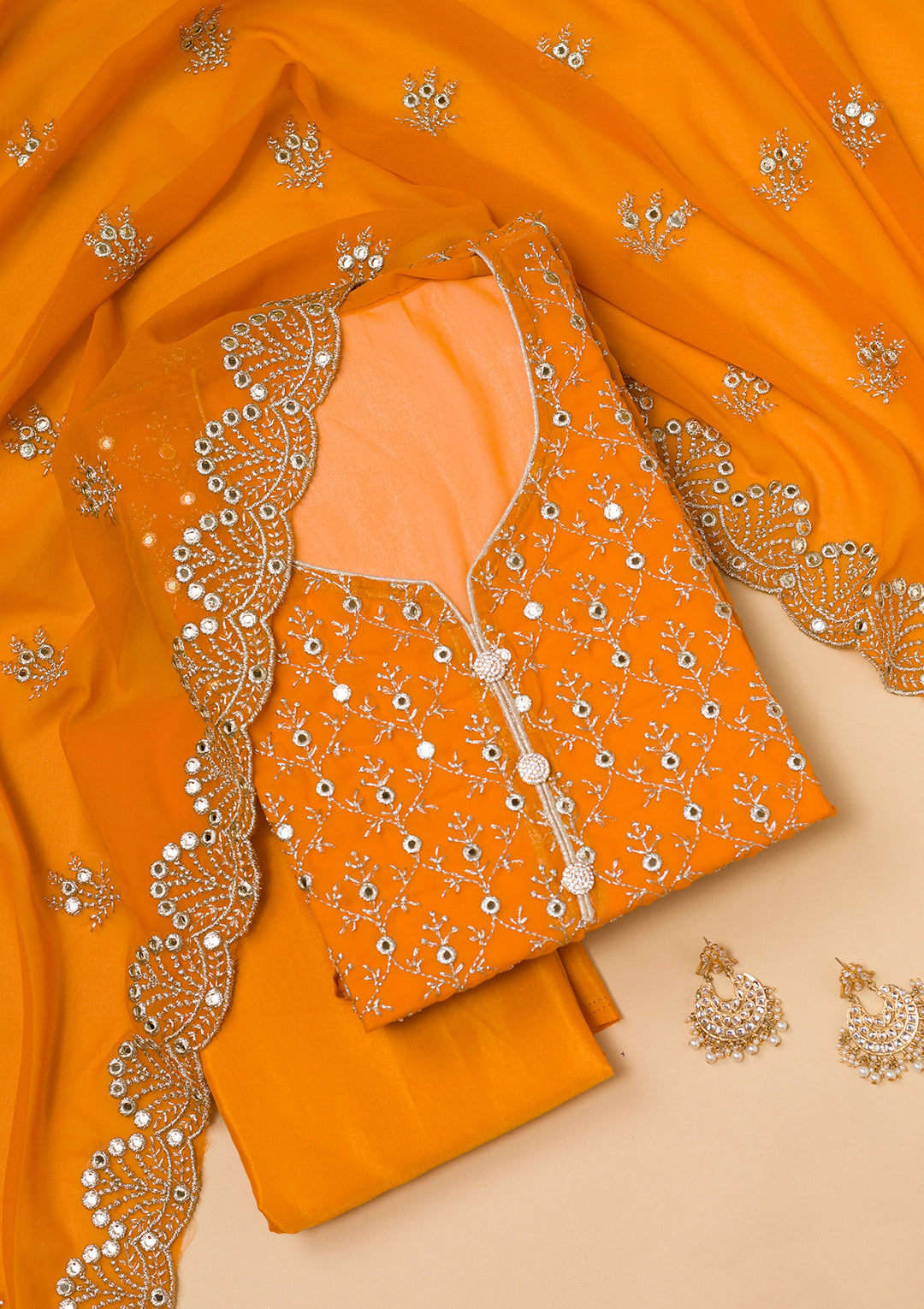 Mustard Zariwork Georgette Unstitched Salwar Suit