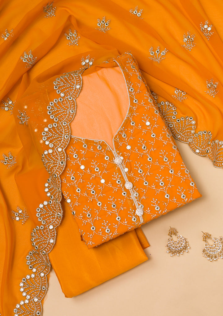 Mustard Zariwork Georgette Unstitched Salwar Suit