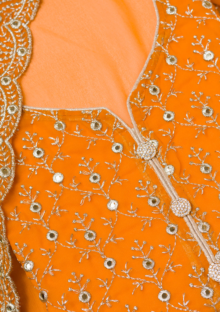 Mustard Zariwork Georgette Unstitched Salwar Suit
