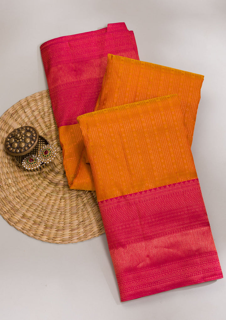 Mustard Zariwork Pure Silk Saree-Koskii