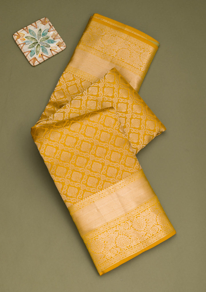 Mustard Zariwork Pure Silk Saree