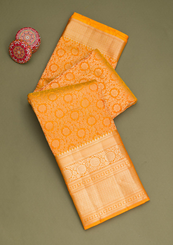 Mustard Zariwork Banarasi Pure Silk Saree