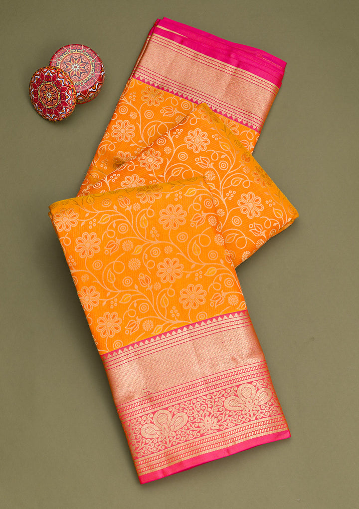 Mustard Zariwork Pure Silk Saree