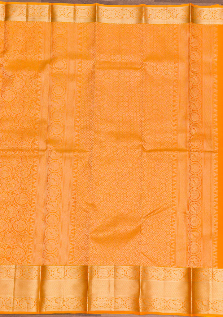 Mustard Zariwork Pure Silk Saree-Koskii