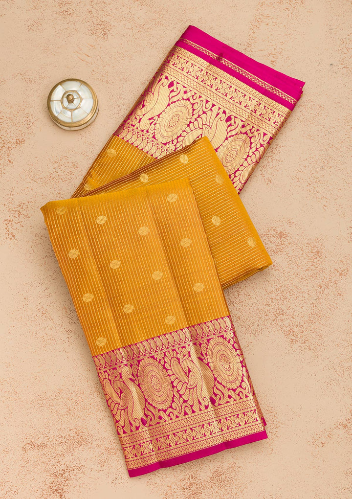 Mustard Zariwork Kanjivaram Pure Silk Saree