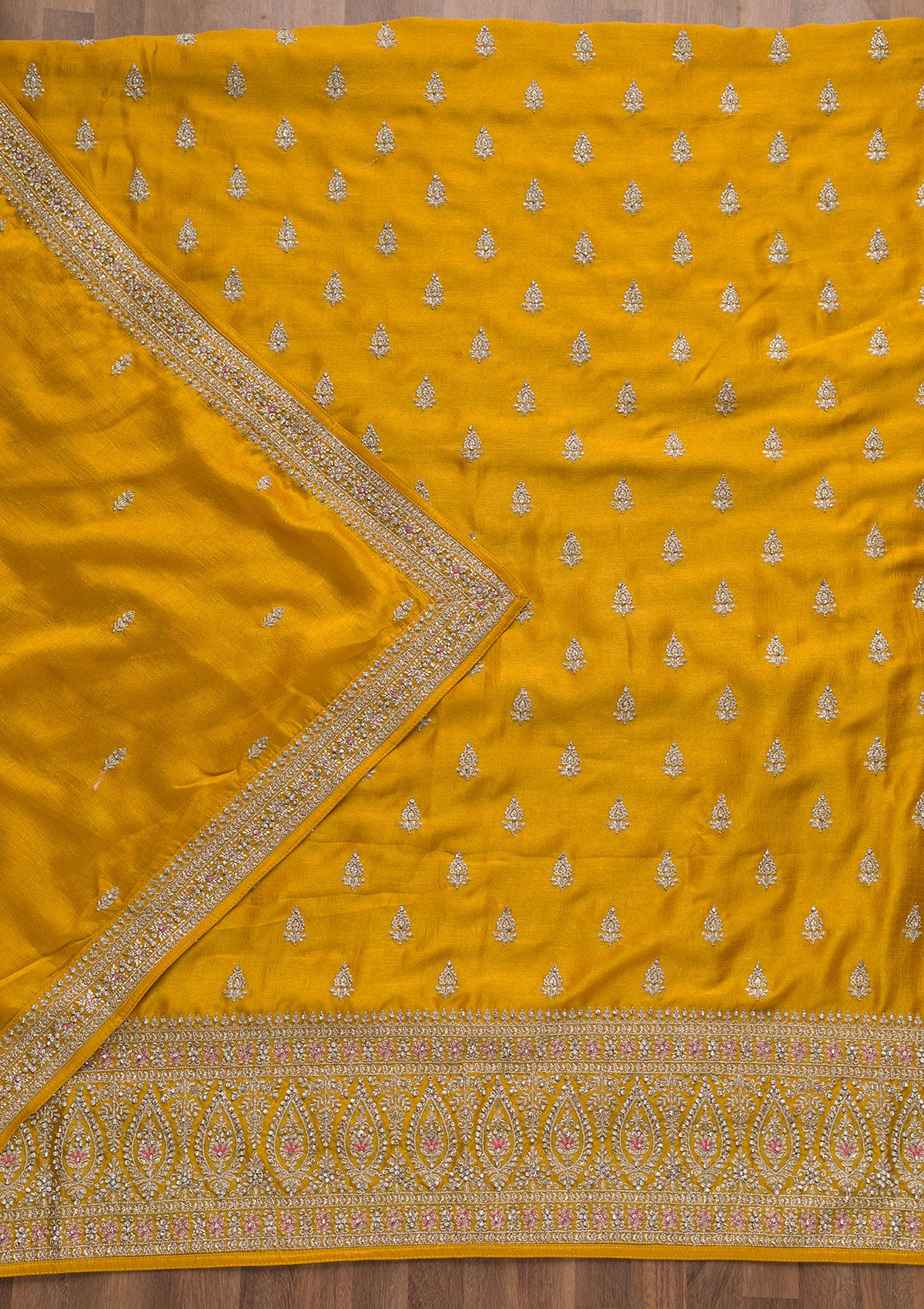 Mustard Zariwork Raw Silk Unstitched Salwar Suit