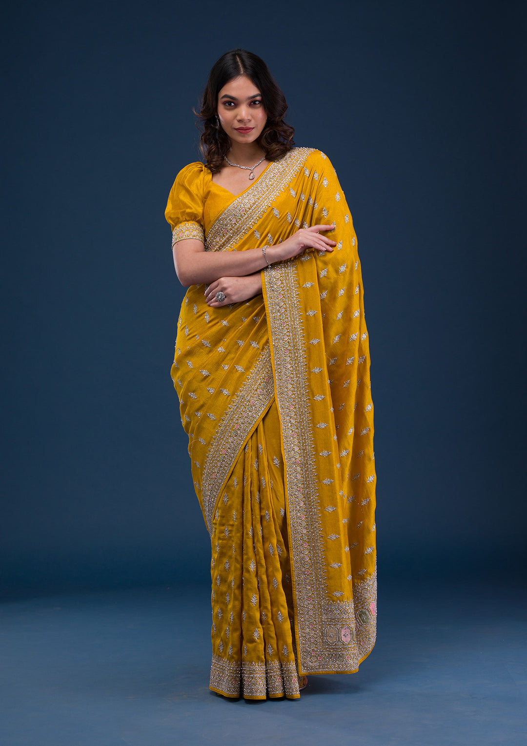 Mustard Zariwork Raw Silk Saree