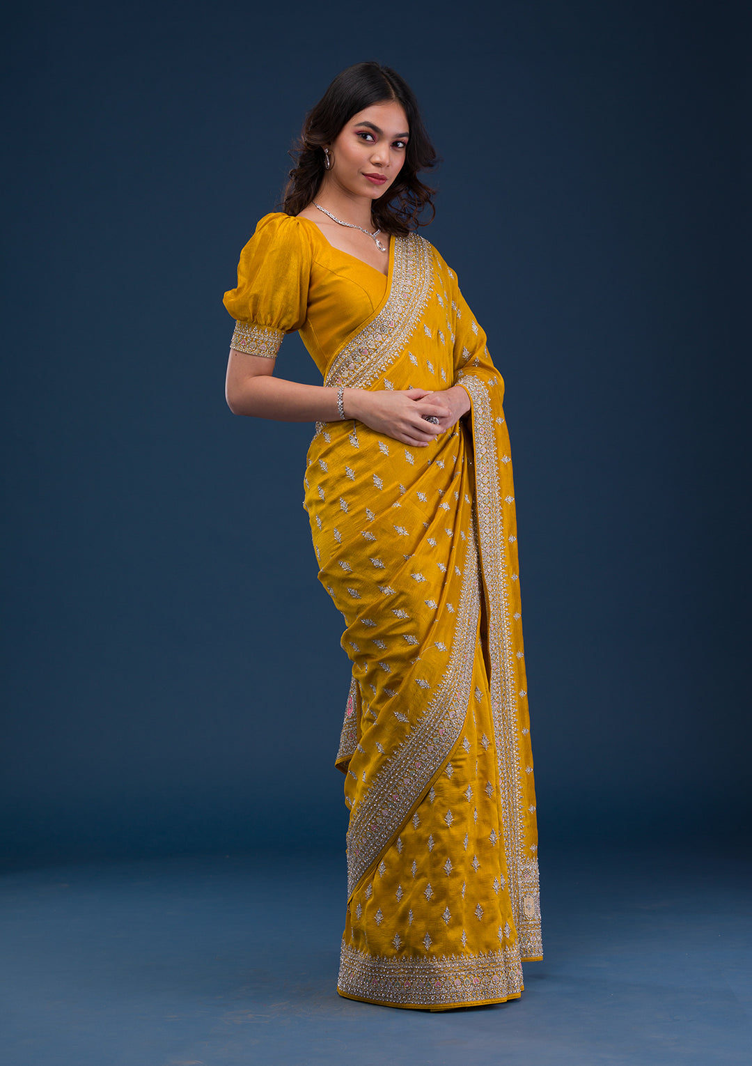 Mustard Zariwork Raw Silk Saree