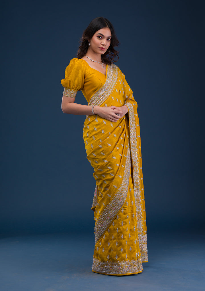 Mustard Zariwork Raw Silk Saree