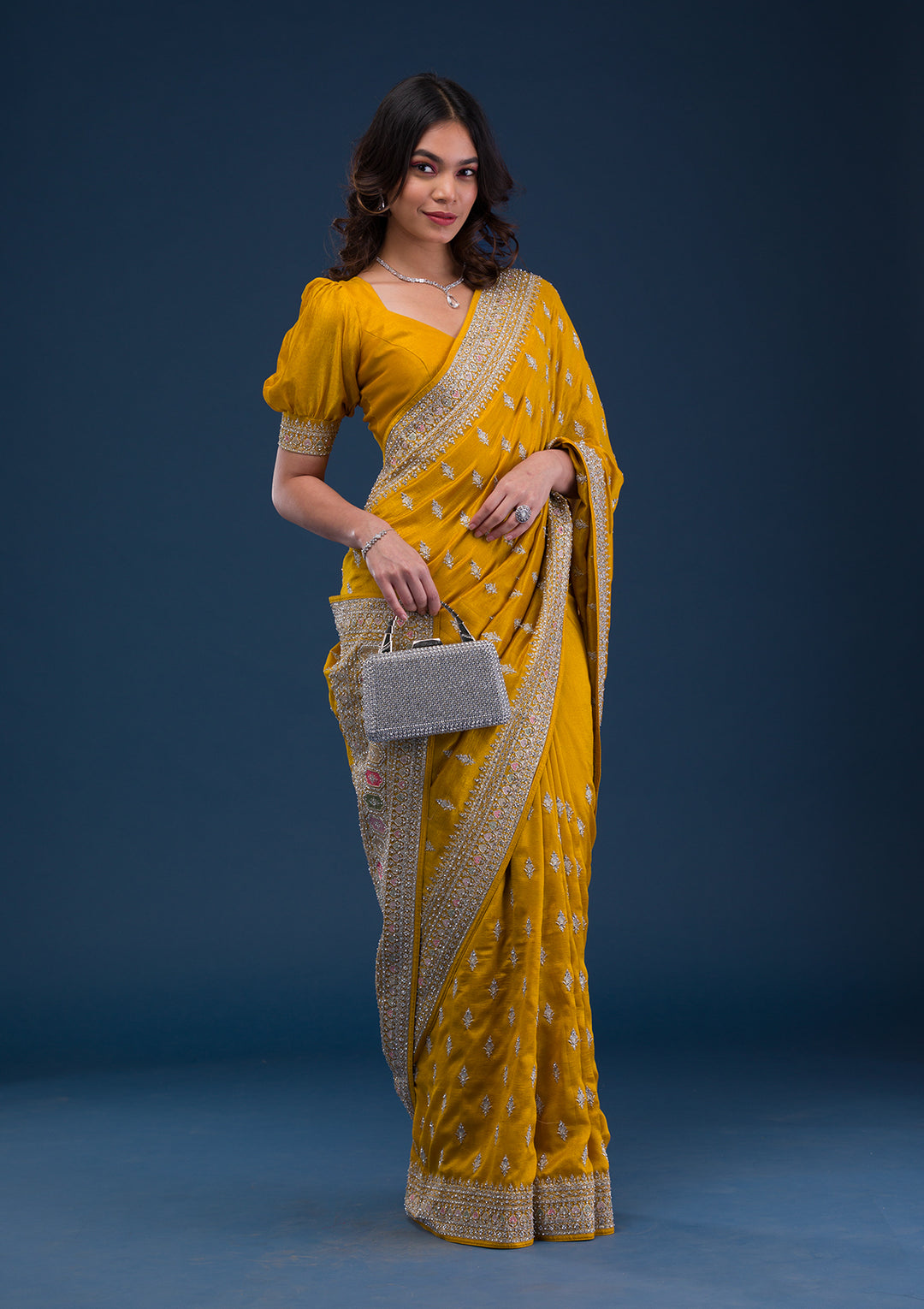 Mustard Zariwork Raw Silk Saree