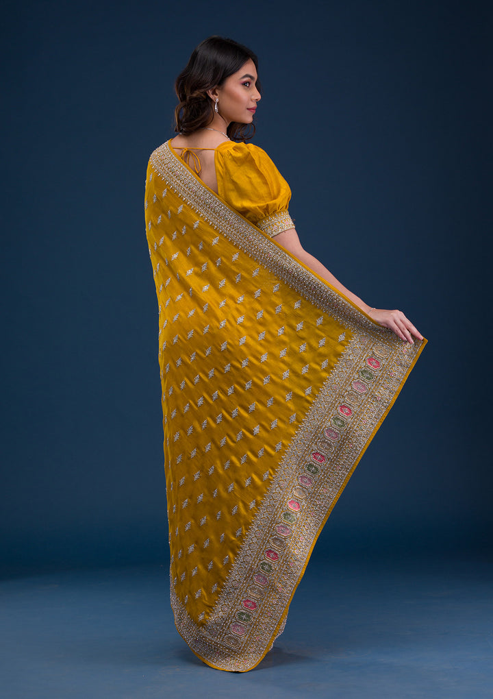 Mustard Zariwork Raw Silk Saree