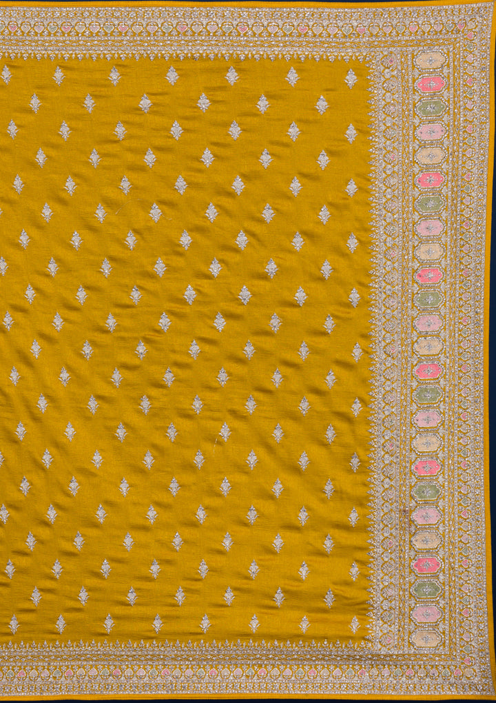 Mustard Zariwork Raw Silk Saree