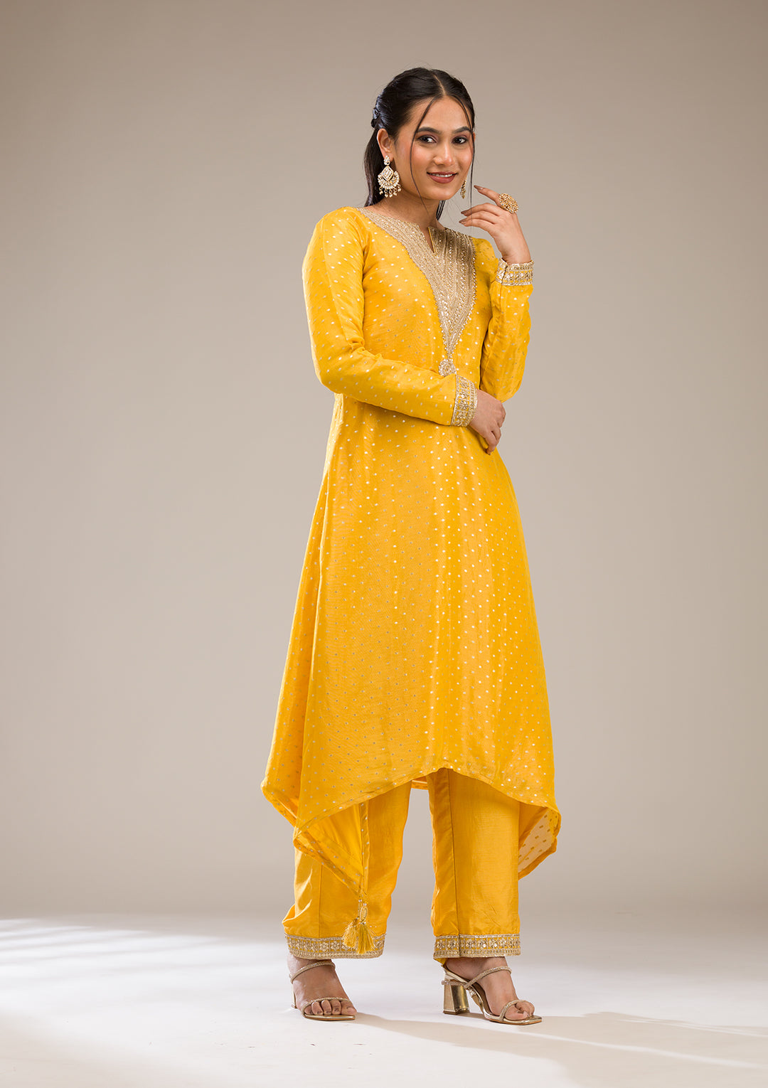 Mustard Zariwork Semi Crepe Readymade Salwar Suit
