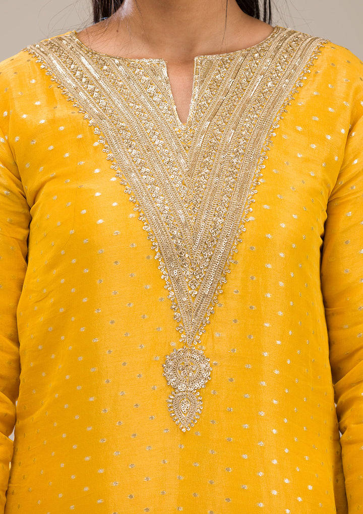 Mustard Zariwork Semi Crepe Readymade Salwar Suit