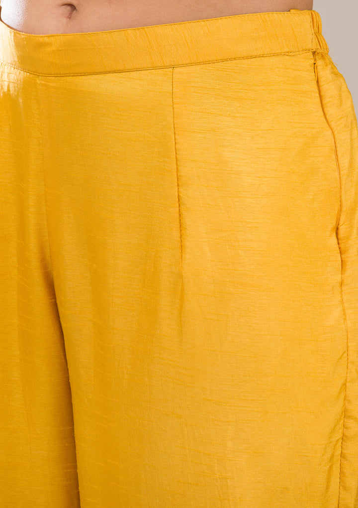 Mustard Zariwork Semi Crepe Readymade Salwar Suit