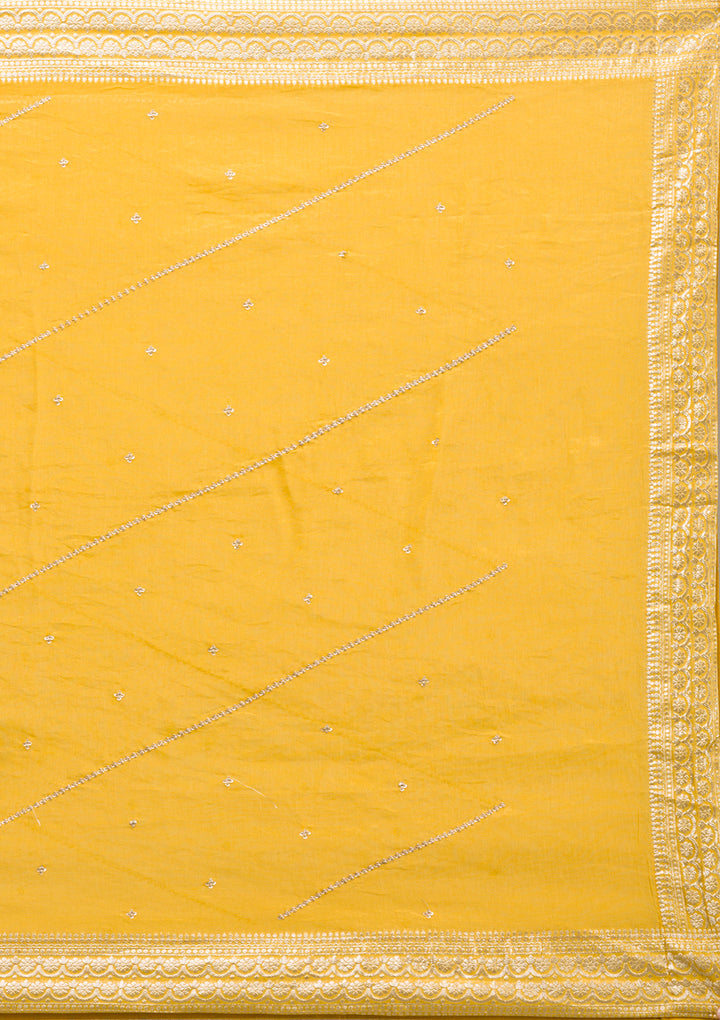 Mustard Zariwork Semi Crepe Readymade Salwar Suit