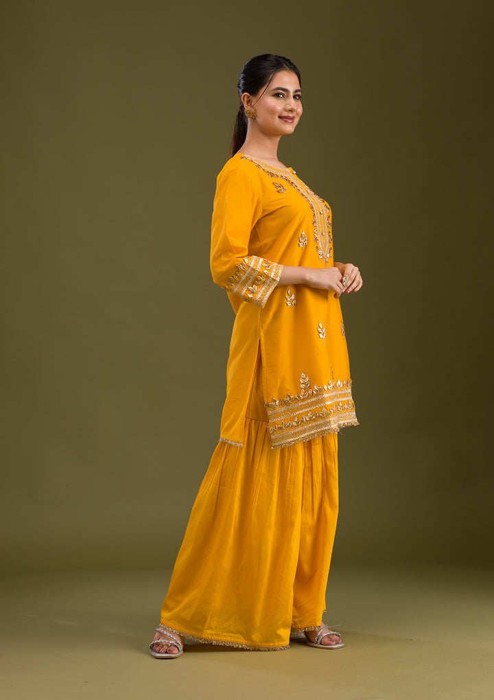 Mustard Zariwork Semi Crepe Readymade Salwar Suit