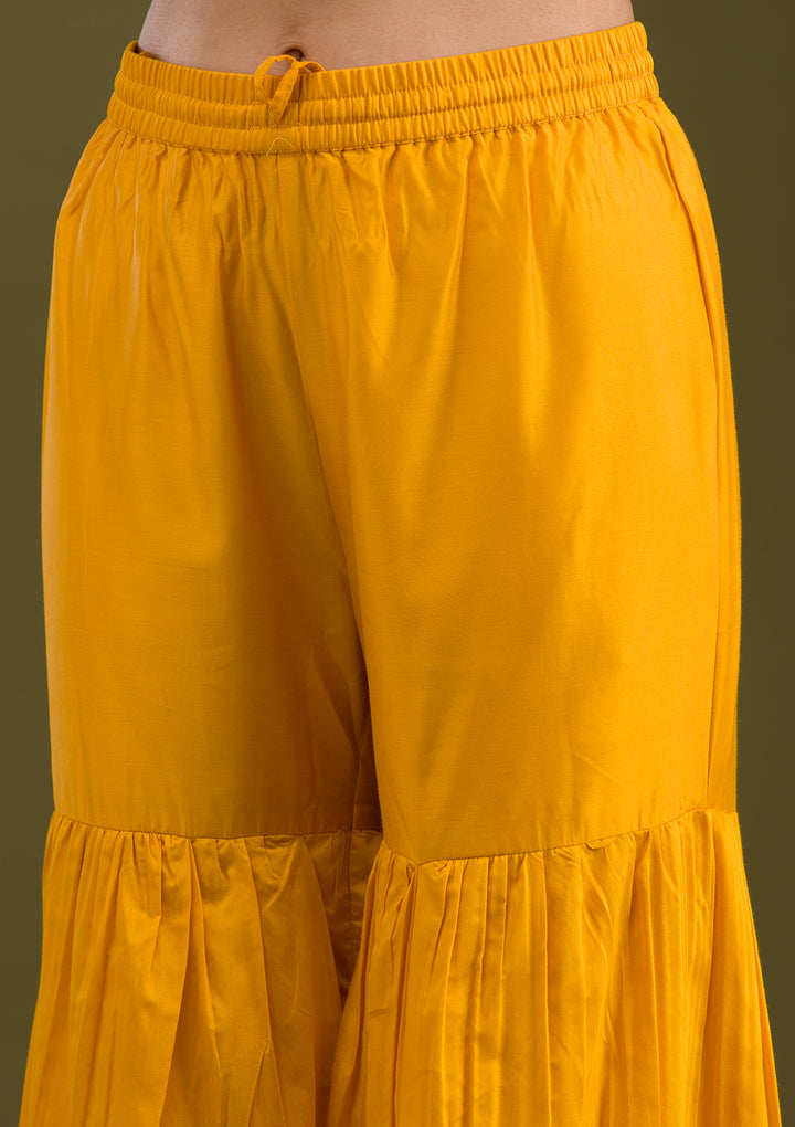 Mustard Zariwork Semi Crepe Readymade Salwar Suit