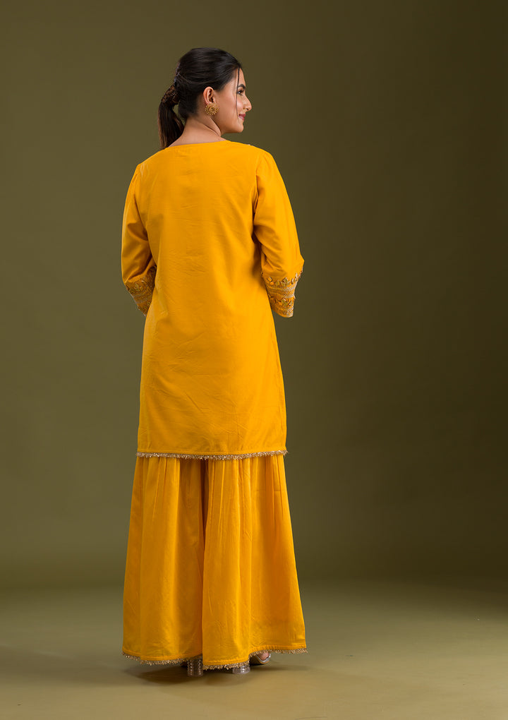 Mustard Zariwork Semi Crepe Readymade Salwar Suit