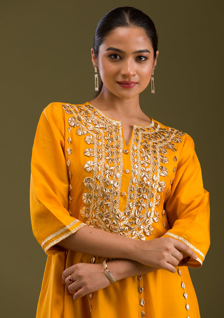Mustard Zariwork Semi Crepe Readymade Salwar Suit